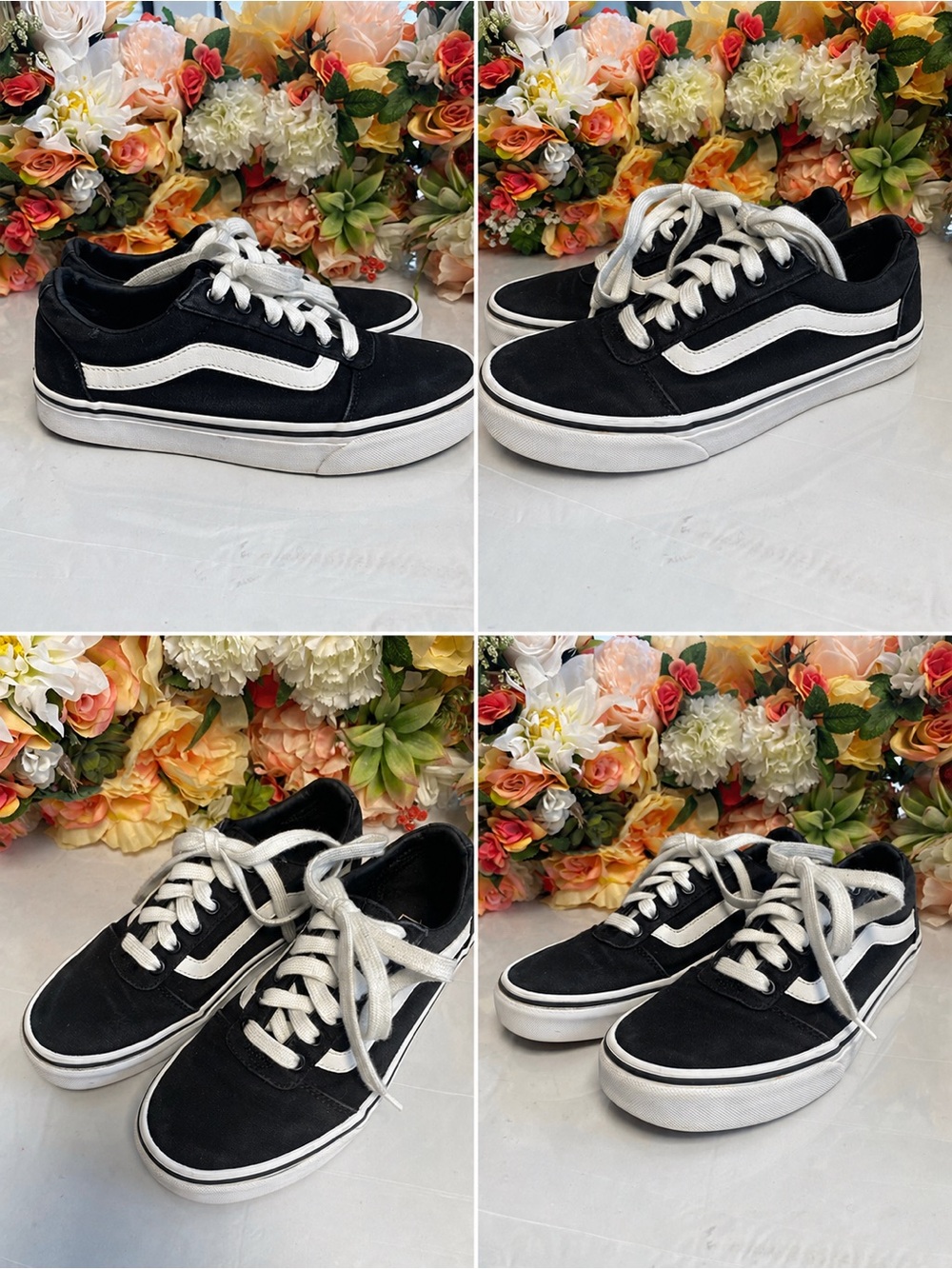 Vans Ward Canvas Low Top Sneakers Black White Womens 7.5 500714